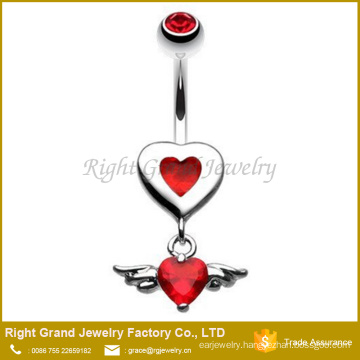 Charming Surgical Steel Angel Red Heart Belly Button Ring